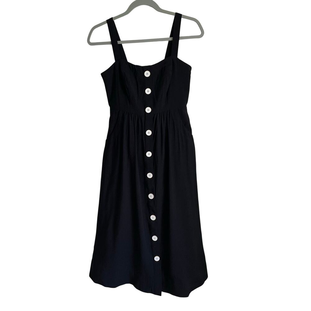 Maeve by Anthropologie Black Midi Dress Sz 2 Pockets Lined Faux Button Front